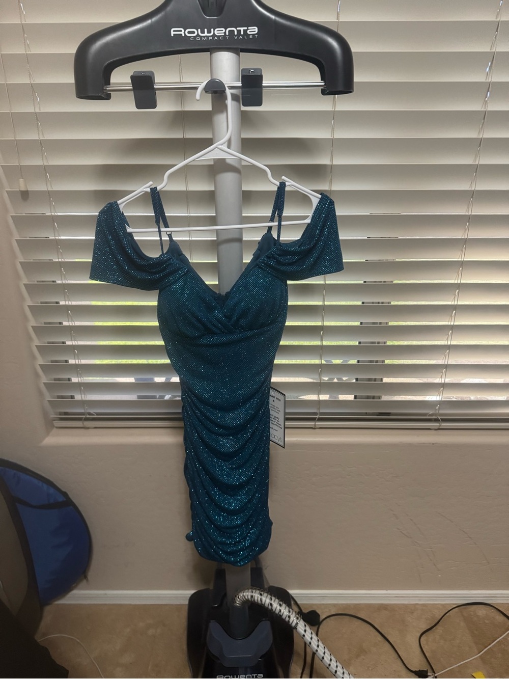 NWT B. Darlin Teal Blue Sparkle Ruched Bodycon Dress XS